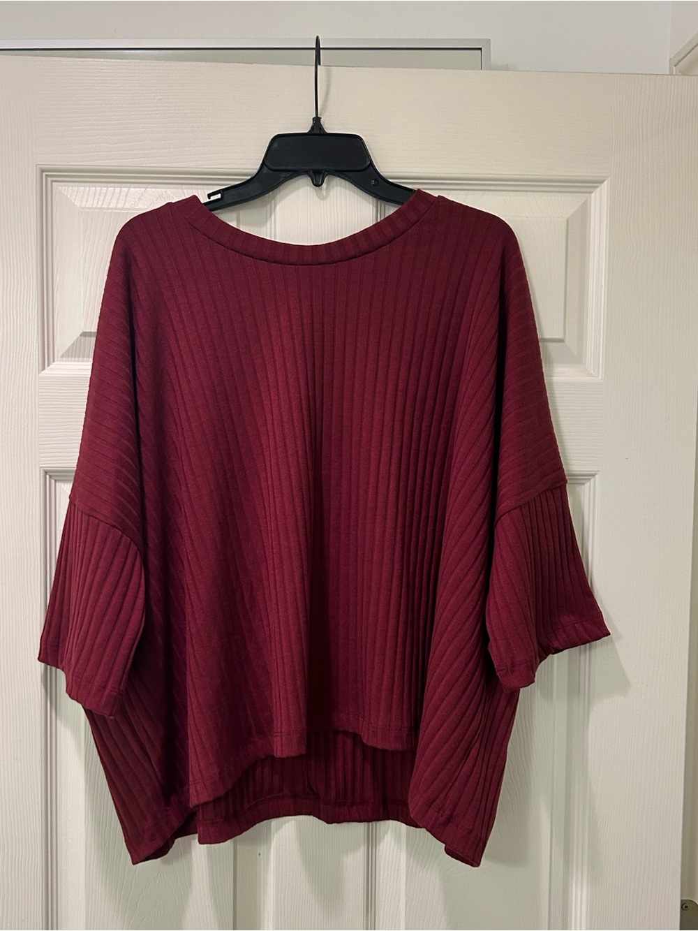 white birch Ribbed Crewneck Sweater in Burgundy